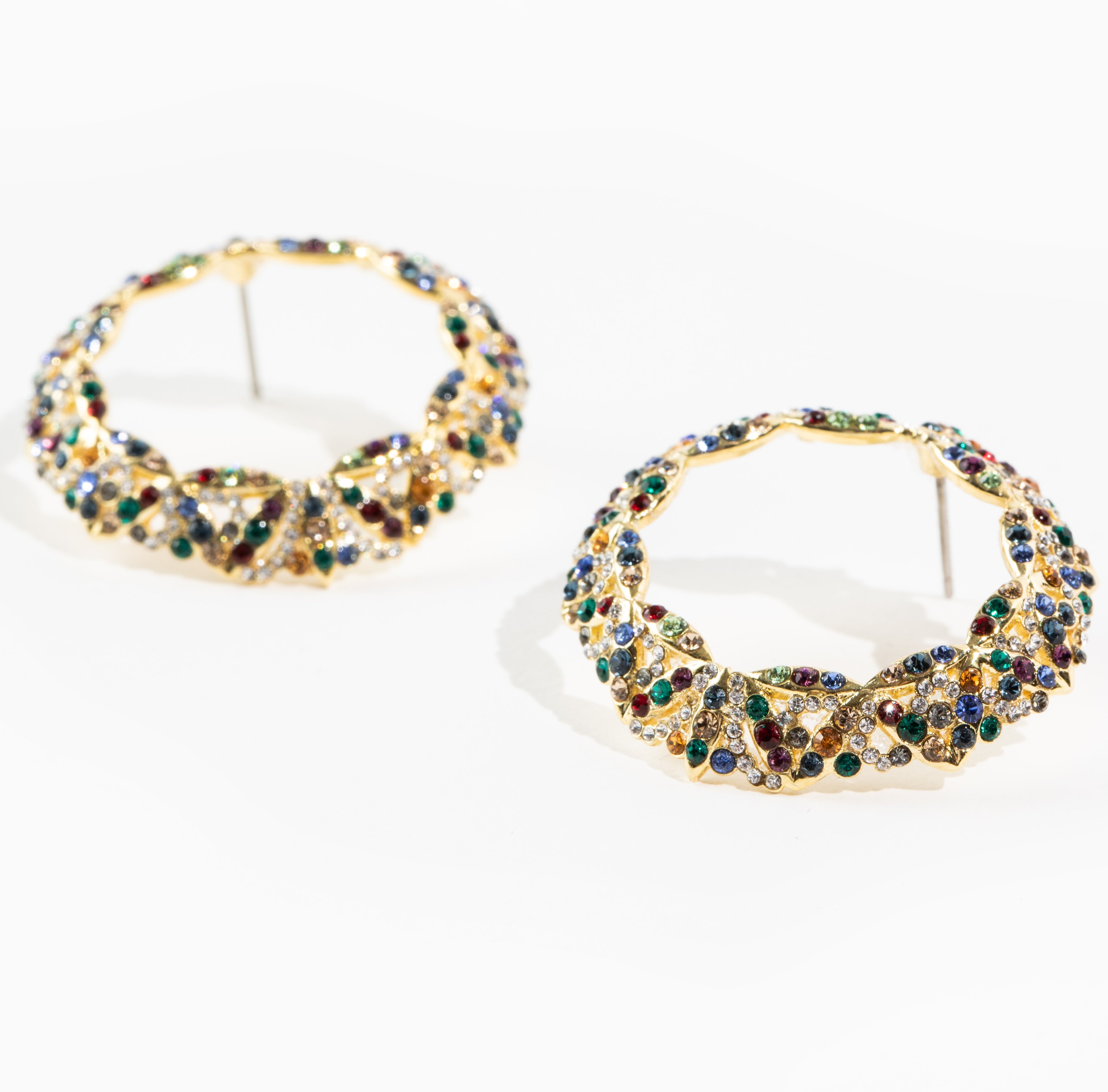 Vintage Wreath Earrings - Multi Colored Crystals